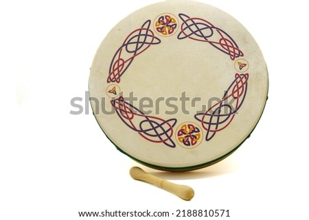bodhrán is an Irish frame drum. Isolated on white background Royalty-Free Stock Photo #2188810571