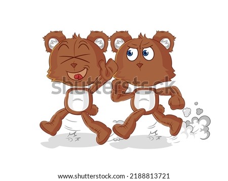 the bear play chase cartoon. cartoon mascot vector