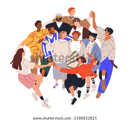 People circle, united group for support, network. Multiethnic community, unity. Diverse happy characters team hug together. Flat graphic vector concept illustration isolated on white background Royalty-Free Stock Photo #2188822825