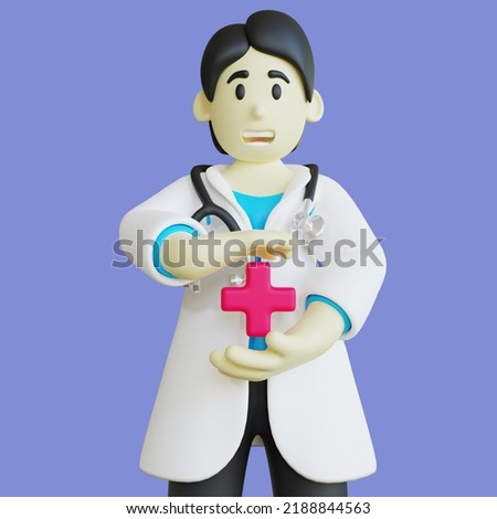 3D Doctor Illustration with Healing Icon