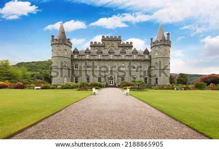 Inveraray castle and garden with blue sky, Inveraray,Scotland Royalty-Free Stock Photo #2188865905
