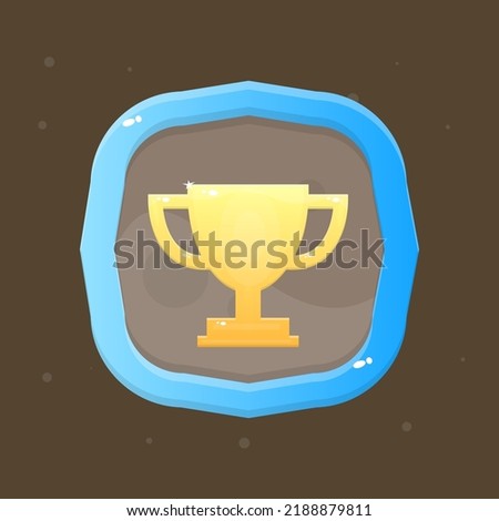 Game UI Win Cup Icon For RPG Games Golden Yellow Blue Colors In Blue Frame Cute Colorful Cartoon Vector Design