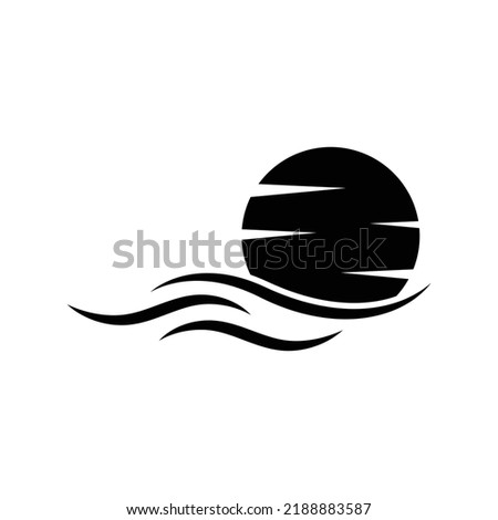 Sun and sea water icon design. Water Wave illustration. isolated on white background