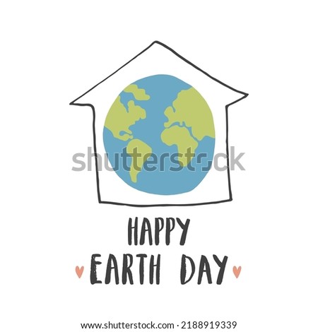 Earth Day celebration greeting card, Happy Earth Day lettering. Vector illustration.