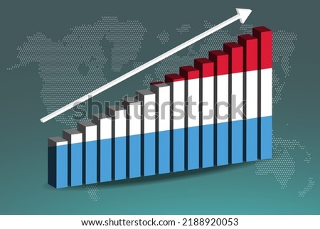 Luxembourg 3D bar chart graph vector, upward rising arrow on data, country statistics concept, Luxembourg country flag on 3D bar graph, increasing values, news banner idea