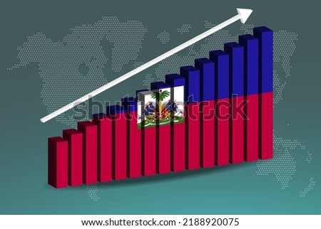 Haiti 3D bar chart graph vector, upward rising arrow on data, country statistics concept, Haiti country flag on 3D bar graph, increasing values, news banner idea