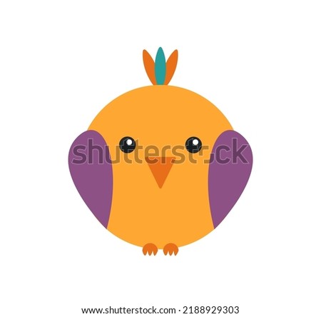 Little rounded bird in flat cartoon style. Bird logo, t-shirt print, colorful