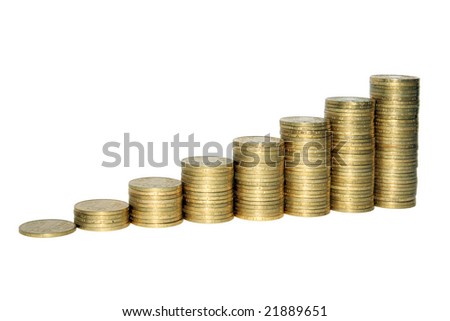 The Ukrainian coins on a white background