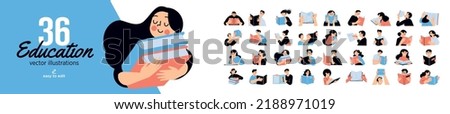 Set of education people illustrations. Flat design vector concepts of education, learning, back to school, reading book, online course and training. Royalty-Free Stock Photo #2188971019