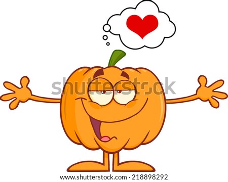 Halloween Pumpkin Character With Open Arms For Hugging And Speech Bubble With Heart