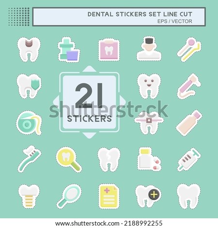 Sticker line cut Set Dental. suitable for medicine symbol. simple design editable. design template vector. simple illustration