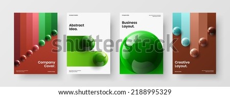 Multicolored 3D spheres poster layout collection. Isolated front page A4 vector design illustration set.
