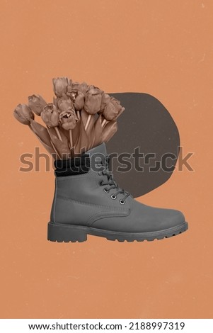 Collage artwork graphics picture of flowers bunch inside autumn fall season shoe isolated painting background