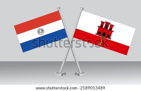 Crossed flags of Paraguay and Gibraltar. Official colors. Correct proportion. Banner design
