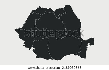 Romania map with regions isolated on white background.  Vector illustration Royalty-Free Stock Photo #2189030863