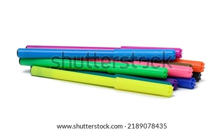Stack of multicolored felt-tip pens isolated on white background Royalty-Free Stock Photo #2189078435