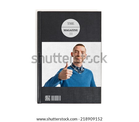 Man with her thumbs up printed on book