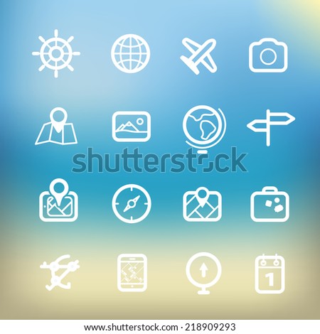 White vacation icons clip-art on color background. Design elements