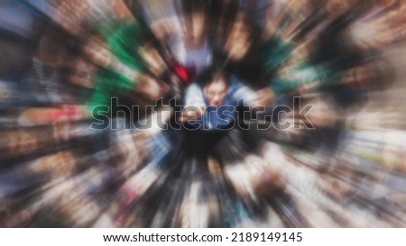 A group of young people are looking up. View from above. Blurred. High quality photo Royalty-Free Stock Photo #2189149145