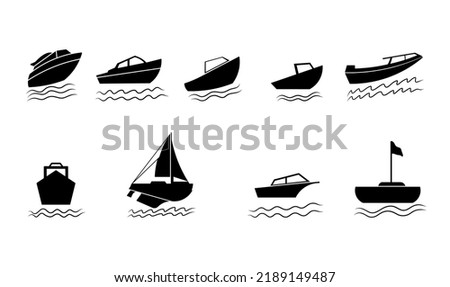 Set of Sailing Yacht in Silhouette Illustrations  
