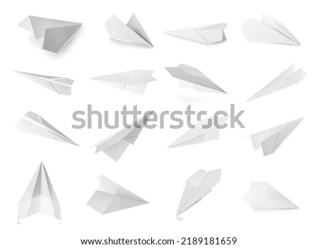 Set of paper planes on white background Royalty-Free Stock Photo #2189181659