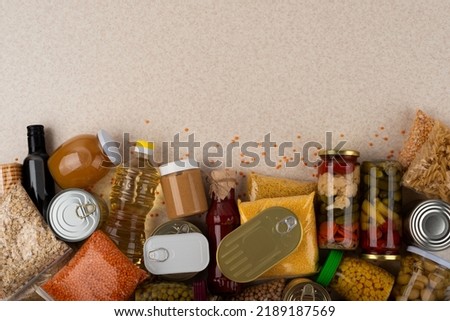 Emergency groceries food background with copyspace Royalty-Free Stock Photo #2189187569