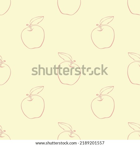 Vector seamless pattern with contour apples in doodle style. Hand drawn fruit background and texture, isolated. For children, school design, harvest, gardening and Thanksgiving theme.
