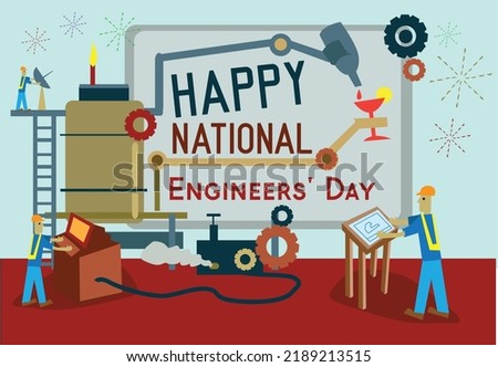 Happy National Engineers' Day. Editable Clip Art.