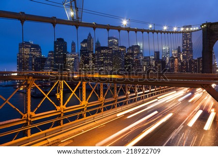 Car traffic on Brooklyn Bridge in New York - USA