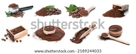Set of coffee powder isolated on white Royalty-Free Stock Photo #2189244033