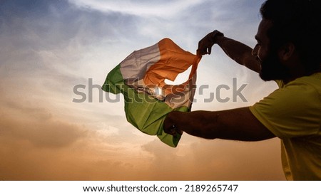indian flag in sky , Man with Indian flag