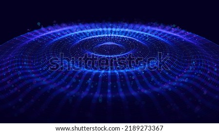 Colorful Blue Sound Wave Ripple Digital Equalizer Design. Big Data Audio Visualization. Digital Water Drop Waves Concept. Vector Illustration. Audio Track Particles Ripple Wave Effect. Royalty-Free Stock Photo #2189273367