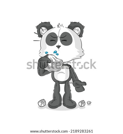 the panda blowing nose character. cartoon mascot vector