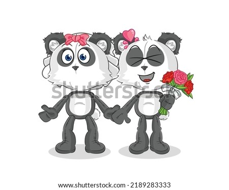 the panda wedding cartoon. cartoon mascot vector