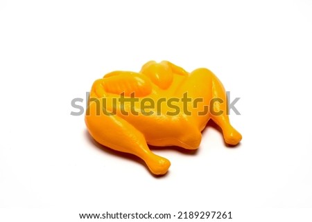 chicken meat toys on white background