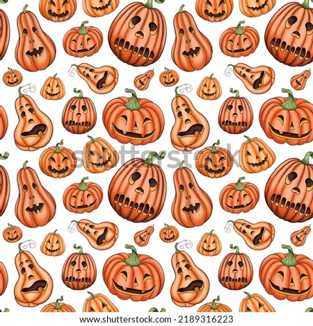 Halloween pumpkin seamless pattern digital illustration 