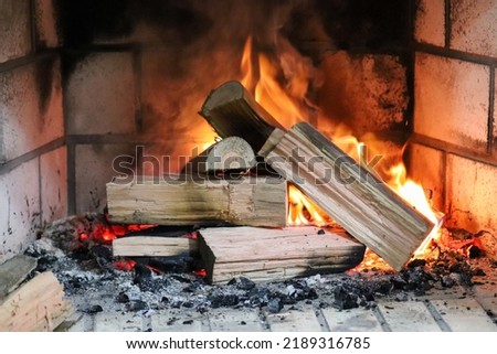Photograph of fire in a fireplace on a winter day.