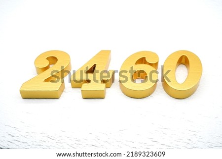   Number 2460 is made of gold painted teak, 1 cm thick, laid on a white painted aerated brick floor, visualized in 3D.                               