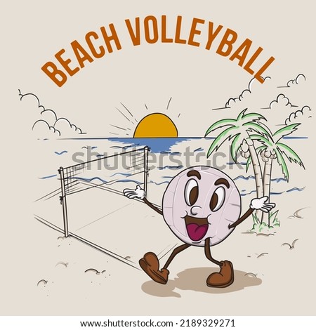 beach volleyball. smile mascot vector illustration with face. for vintage retro logos and branding. funky vintage style cartoon face vector illustration
