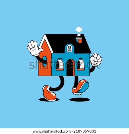 Vector illustration of a house cartoon character in a unique style perfect for stickers, icons, logos and advertisements