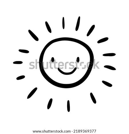 Cute cartoon hand drawn sun. Sweet vector black and white sun drawing. Isolated monochrome doodle sun drawing on white background. Vector illustration