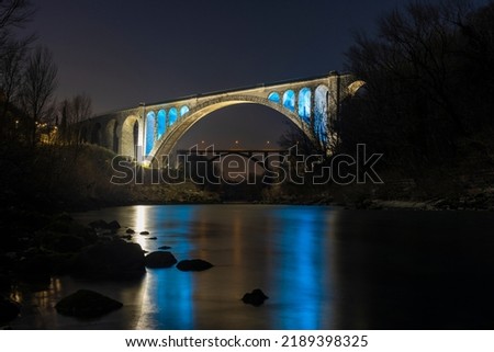 Solkan Railway Stone Bridge in Night illumination