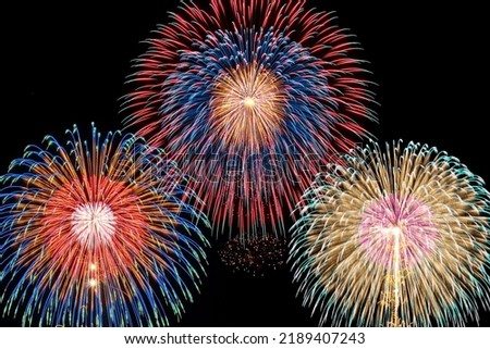 Fireworks display is a typical summer scene in Japan.
Colorful fireworks dye the night sky beautifully.