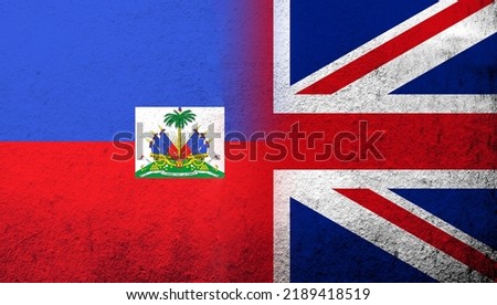 National flag of United Kingdom (Great Britain) Union Jack with the Republic of Haiti National flag. Grunge background