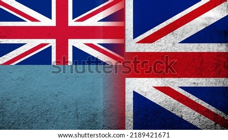 National flag of United Kingdom (Great Britain) Union Jack with The Ellice Islands Tuvalu National flag. Grunge background