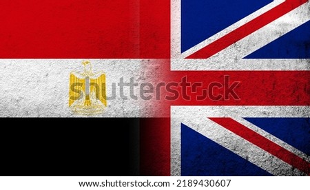 National flag of United Kingdom (Great Britain) Union Jack with Egypt National flag. Grunge background