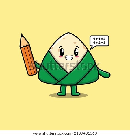 Chinese rice dumpling cute cartoon clever student with pencil style design
