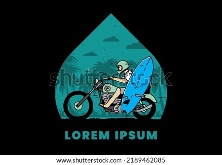 Ride motorcycle with surfing board illustration design