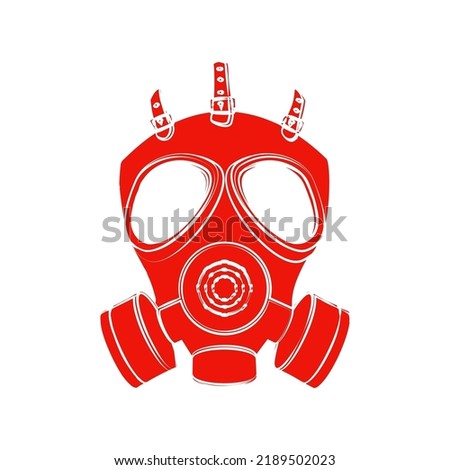 Danger face mask red icon. Gas attack, spraying dangerous chemicals. Warning.
