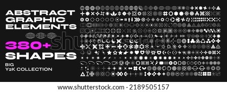 Retro futuristic elements for design. Big collection of abstract graphic geometric symbols and objects in y2k style. Templates for notes, posters, banners, stickers, business cards, logo. Royalty-Free Stock Photo #2189505157